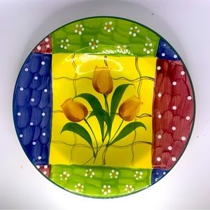 Yapacunchi Tulips Hand Painted Ecuador Ceramica Soup Salad or Display Dish 9"